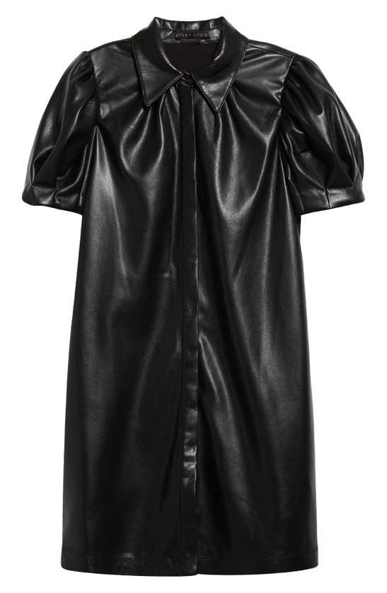 Shop Alice And Olivia Alice + Olivia Jem Faux Leather Shirtdress In Black