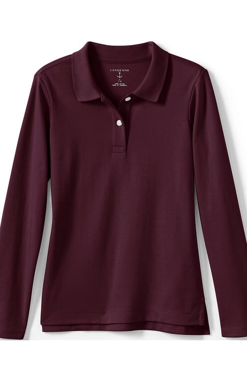 Shop Lands' End School Uniform Girls Long Sleeve Feminine Fit Interlock Polo Shirt In Burgundy