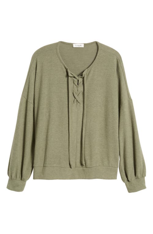 Loveappella Lace-up Knit Top In Olive