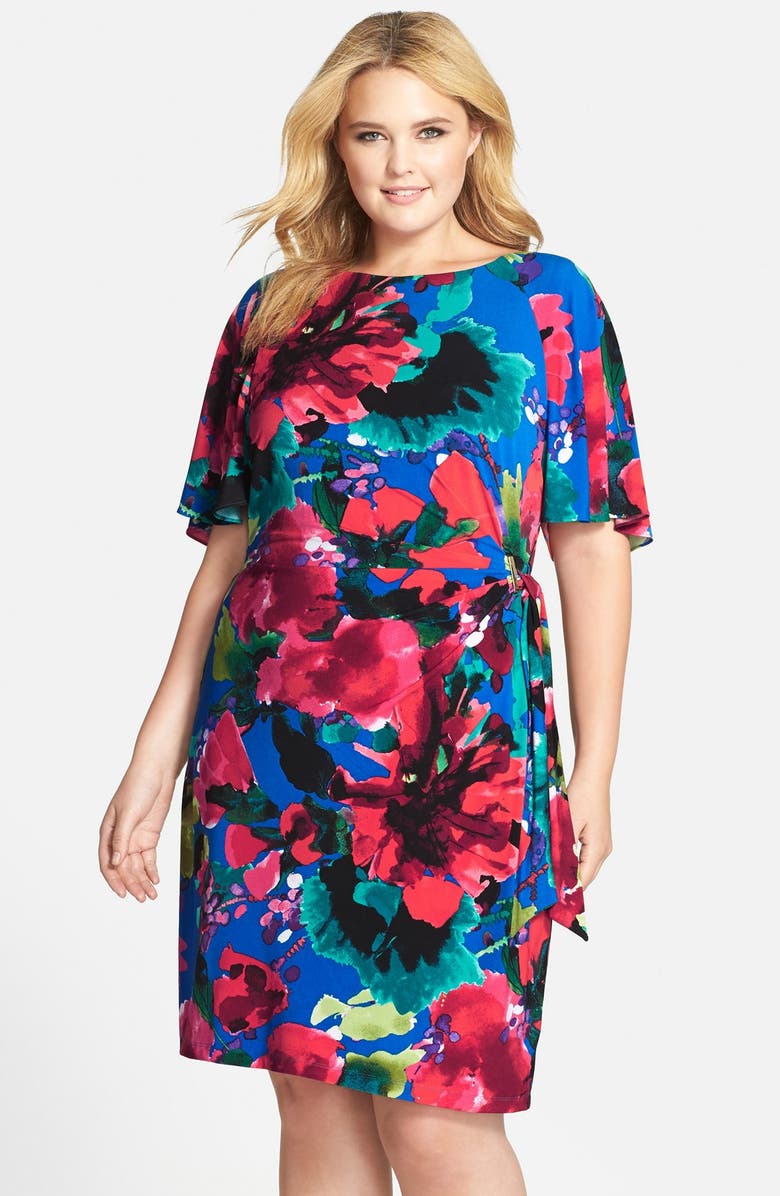 Tahari Floral Matte Jersey Faux Wrap Dress (Plus Size) | Nordstrom