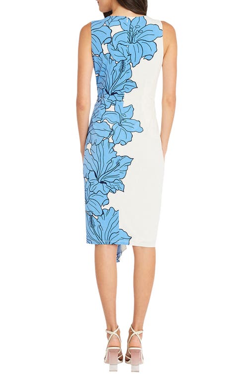 Shop Maggy London Floral Surplice Neck Faux Wrap Dress In Ivory/french Blue