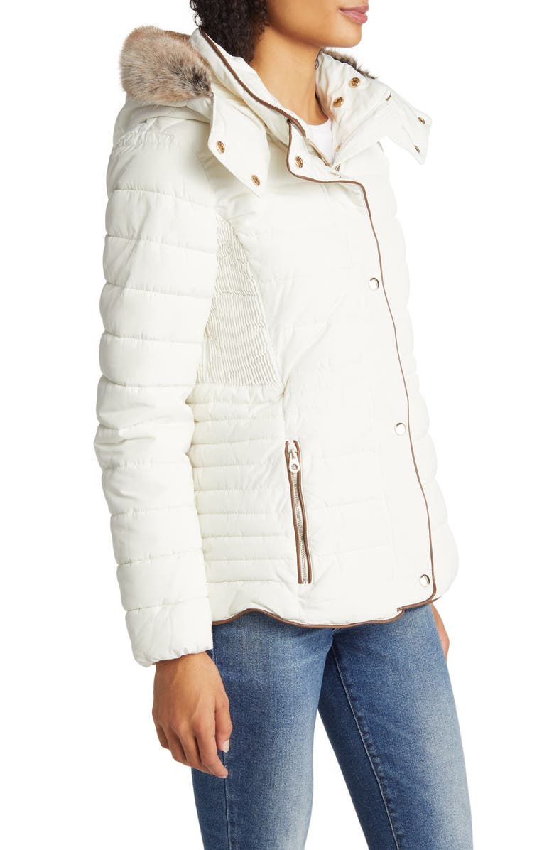 Joules Gosway Water Resistant Quilted Coat with Detachable Hood & Faux ...