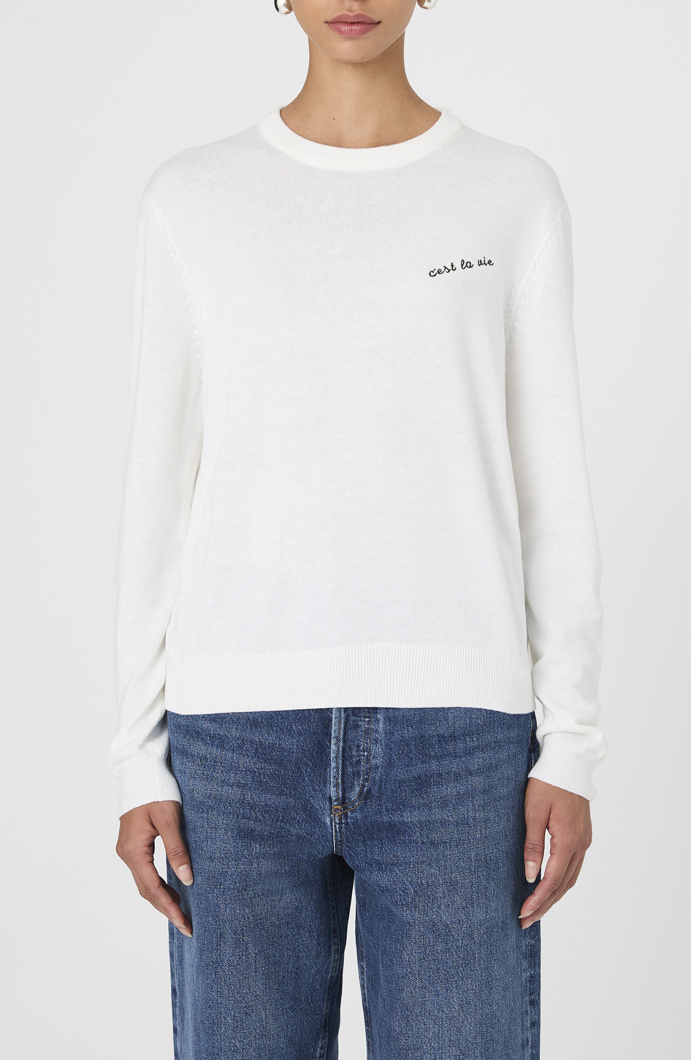 French Connection Logo Script Sweater in Porcelain Cream 