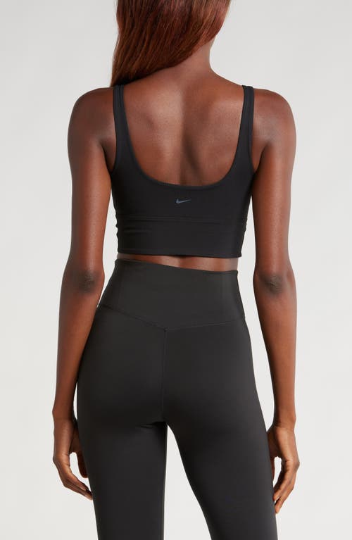 Shop Nike Zenvy Rib Dri-fit Longline Sports Bra In Black/black/pcg3c