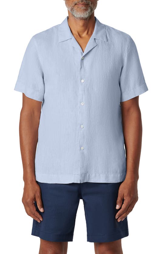 Shop Bugatchi Jackson Shaped Fit Linen Button-up Camp Shirt In Sky