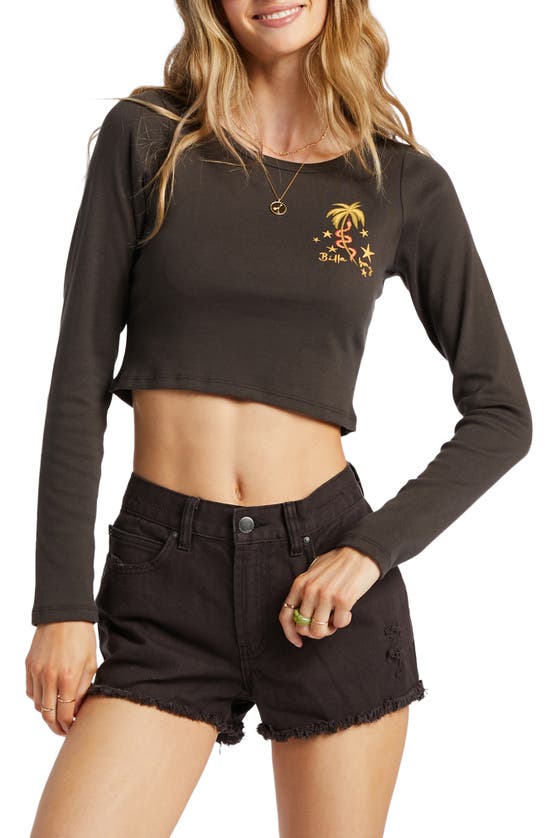 Shop Billabong In The Tropics Long Sleeve Crop Graphic T-shirt In Off Black