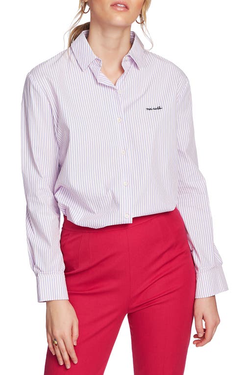 Preppy Embroidered Stripe Shirt in Chambray Pink