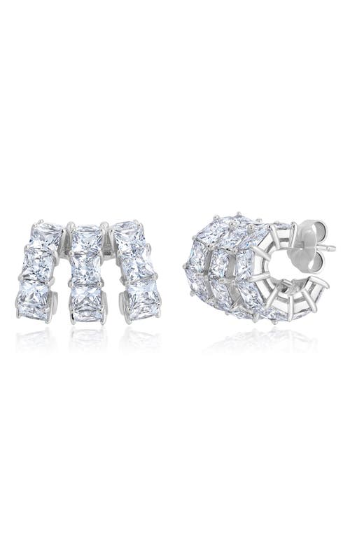 Cubic Zirconia Huggie Hoop Earrings in Platinum