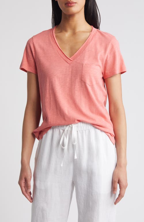 Caslonr Caslon(r) V-neck Short Sleeve Pocket T-shirt In Coral Rose Tea