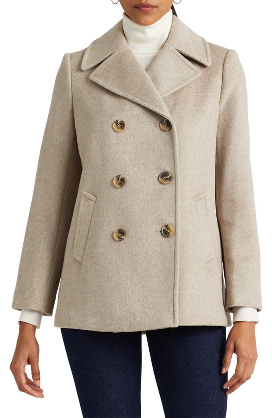 Lauren Ralph Lauren Wool Blend Peacoat In Two Tone