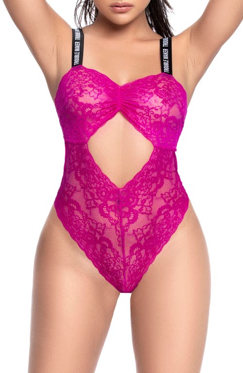 Mapale Cutout Floral Lace Bodysuit in Hot Pink