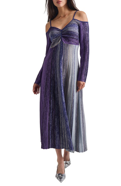 Shop Misook Metallic Empire Waist Long Sleeve Maxi Dress In Starry Night Blue