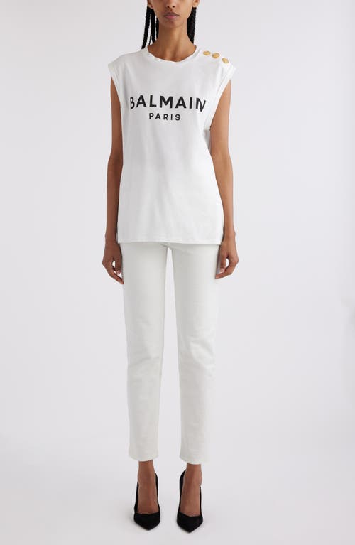 Balmain Logo Cotton Jersey Tank Top In White/black