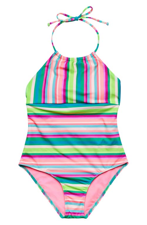 Beach Lingo Kids' Halter One-Piece Swimsuit in Green Multi at Nordstrom, Size 7