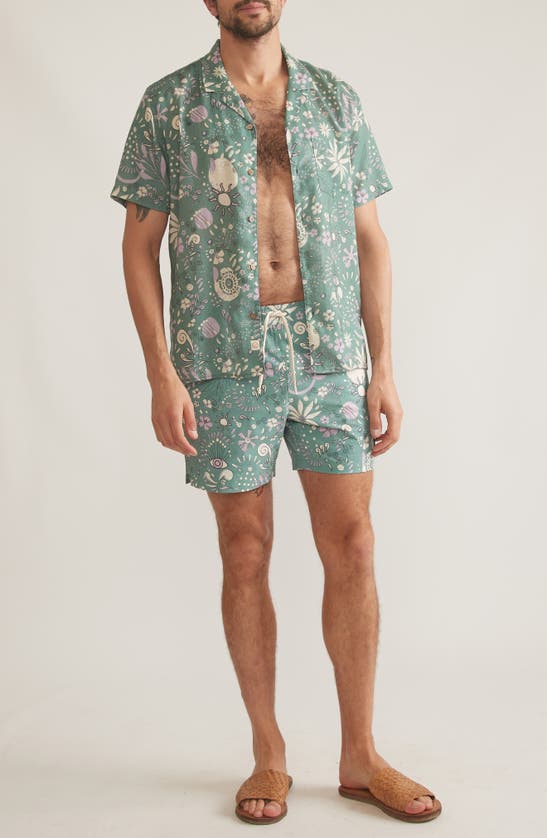 Shop Marine Layer Floral Mechanical Stretch Swim Trunks In Green Floral Print