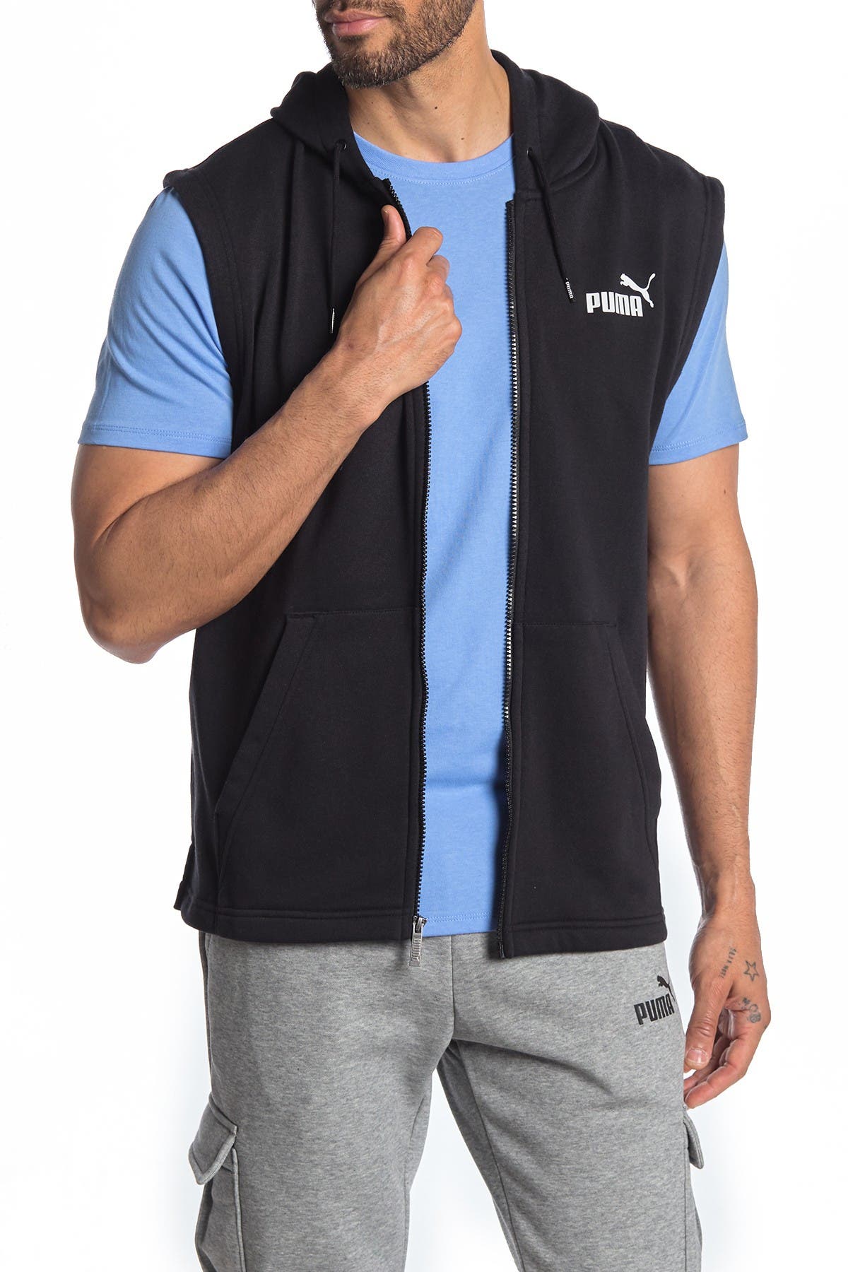full zip sleeveless hoodie