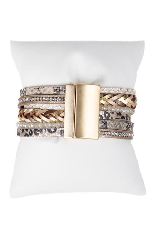 Saachi Embossed Faux Leather Buckle Bracelet In Gold