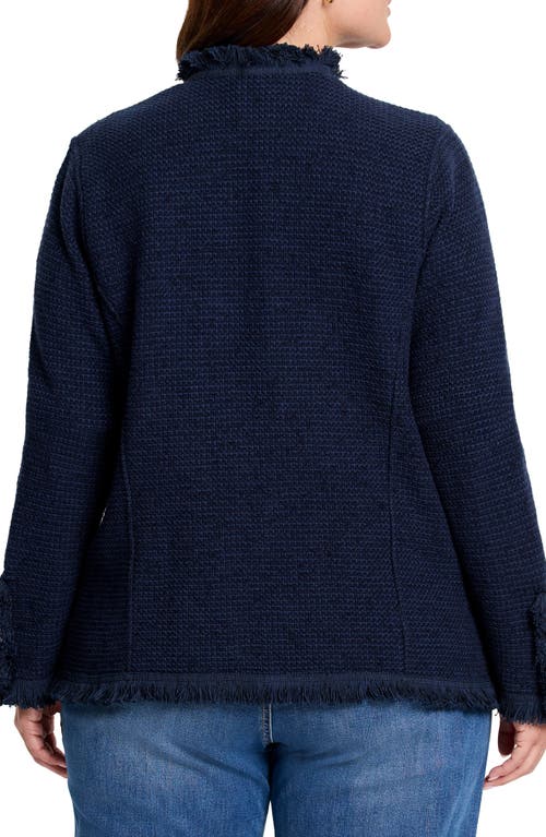 Nic + Zoe Nic+zoe Fringe Mix Knit Jacket In Dark Indigo