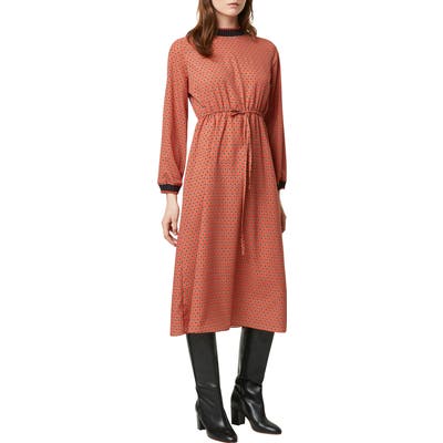 French Connection Caprice Drape Long Sleeve Midi Dress, Orange