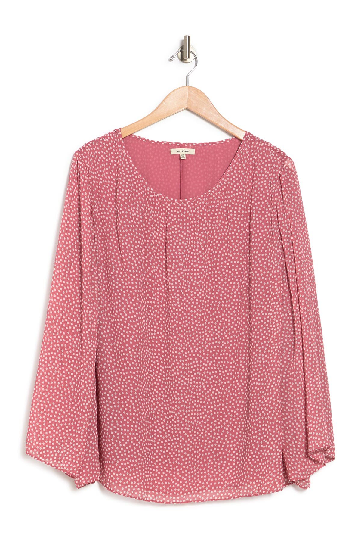 Max Studio Pleated Polka Dot Blouse In Rsivlppd | ModeSens