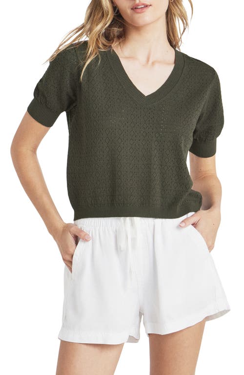 Splendid Sadie Open Stitch Short Sleeve Sweater in Olive at Nordstrom, Size X-Small