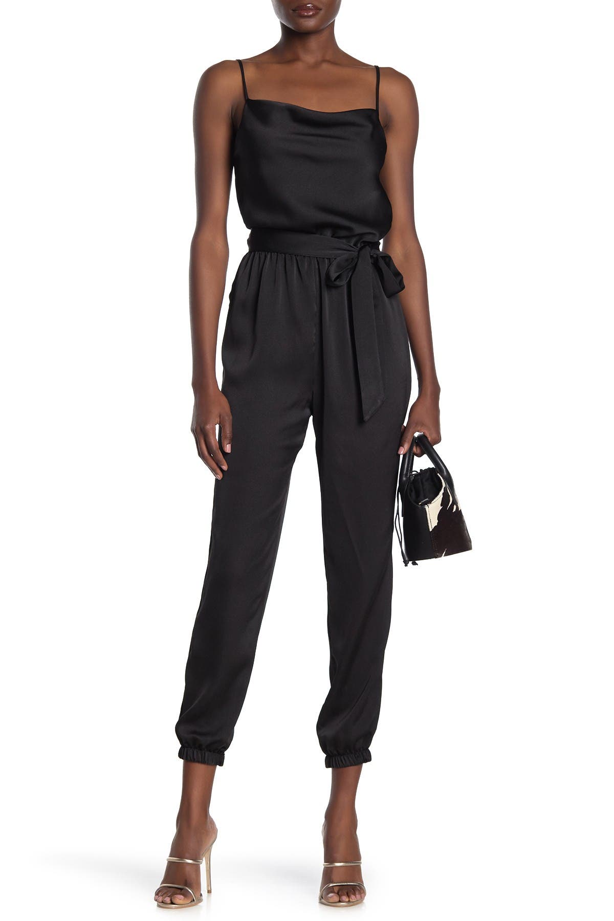 satin cowl neck jumpsuit
