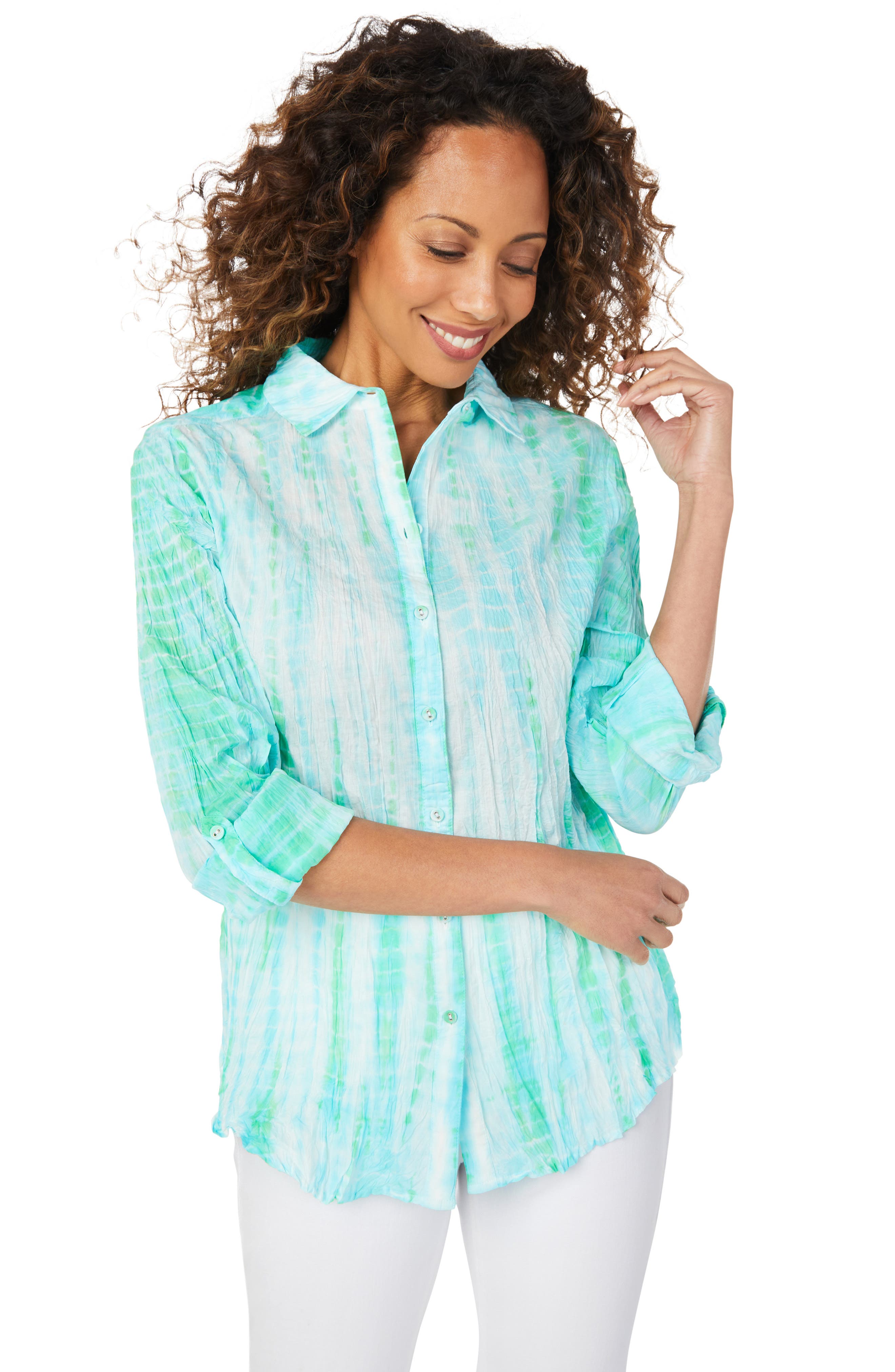 Foxcroft Zoey Crinkle Cotton Tie Dye Blouse Nordstrom