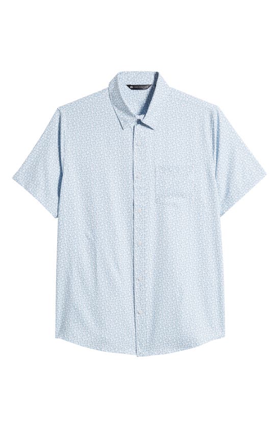 Shop Travismathew Country Mile Short Sleeve Button-up Shirt In White/ Blue