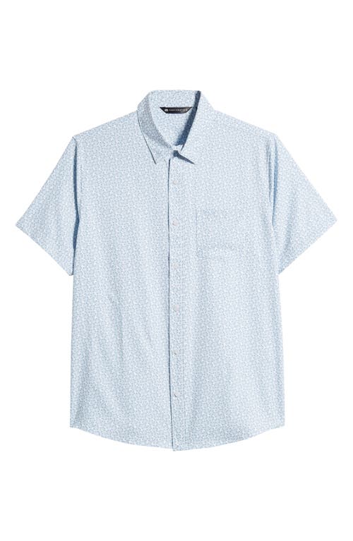 TravisMathew Country Mile Short Sleeve Button-Up Shirt in White/Blue