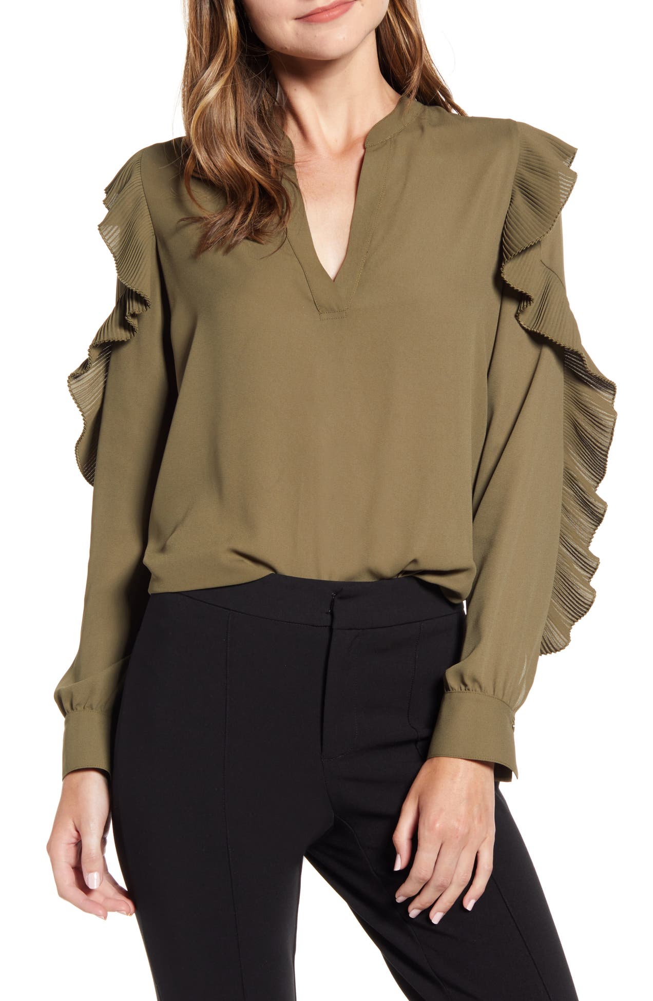 Bailey 44 | Emma Pleated Sleeve Split Neck Blouse | Nordstrom Rack