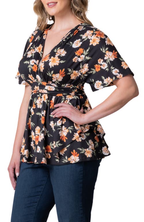 Kiyonna Encore Print Faux Wrap Top In Apricot Floral Print