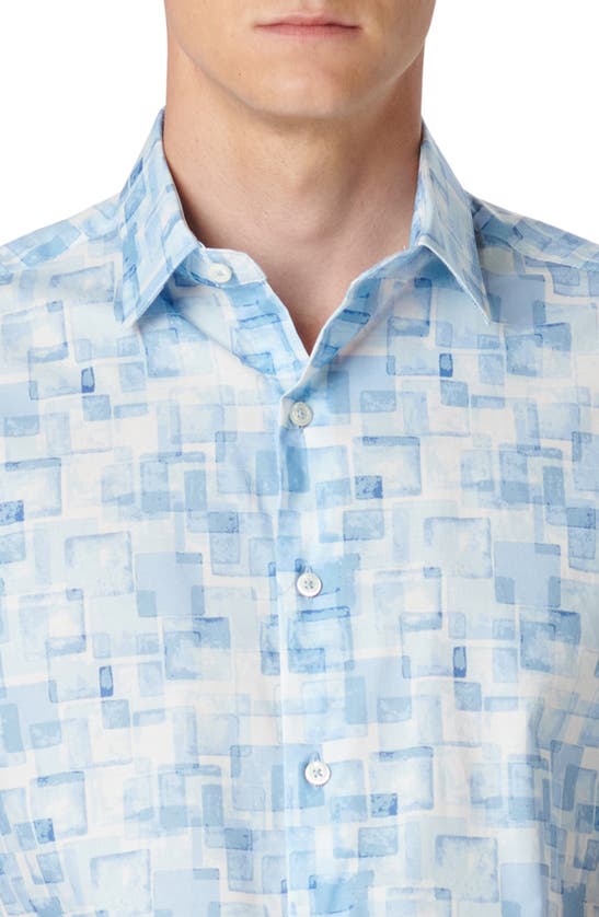 Bugatchi Orson Geometric Print Short Sleeve Stretch Button-up Shirt In Air Blue