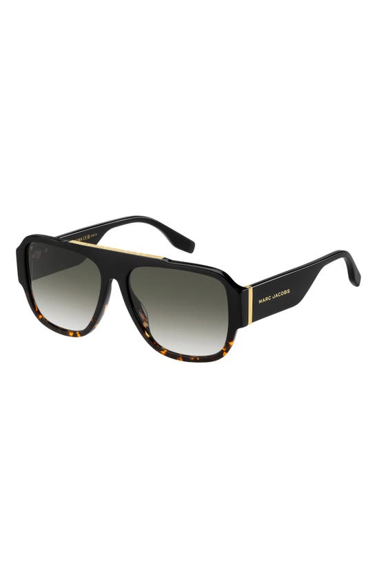 Shop Marc Jacobs 58mm Flat Top Sunglasses In Black Havana/ Green Shaded