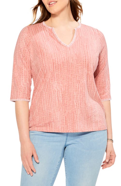 NZT by NIC+ZOE Slub Cotton Split Neck Top in Pink Multi