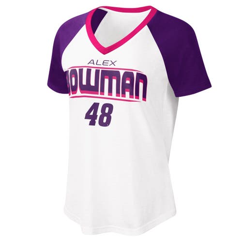 Women's G-III 4Her by Carl Banks White/Purple Alex Bowman Overtime V-Neck T-Shirt