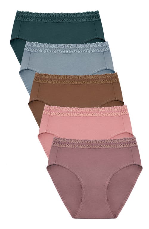 Assorted 5-Pack Lace Trim High Waist Postpartum Briefs in Dusty Hues