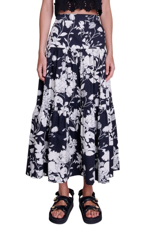 MAJE MAJE TIERED FLORAL COTTON MAXI SKIRT