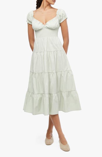 Weworewhat We Wore What Cap Sleeve Tiered Stretch Cotton Midi Dress In White