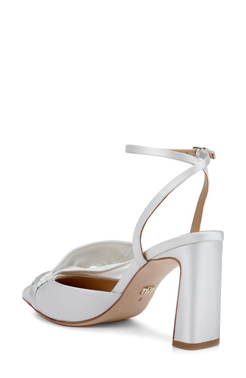 Shop Badgley Mischka Collection Alease Ankle Strap Pointed Toe Pump In White Satin