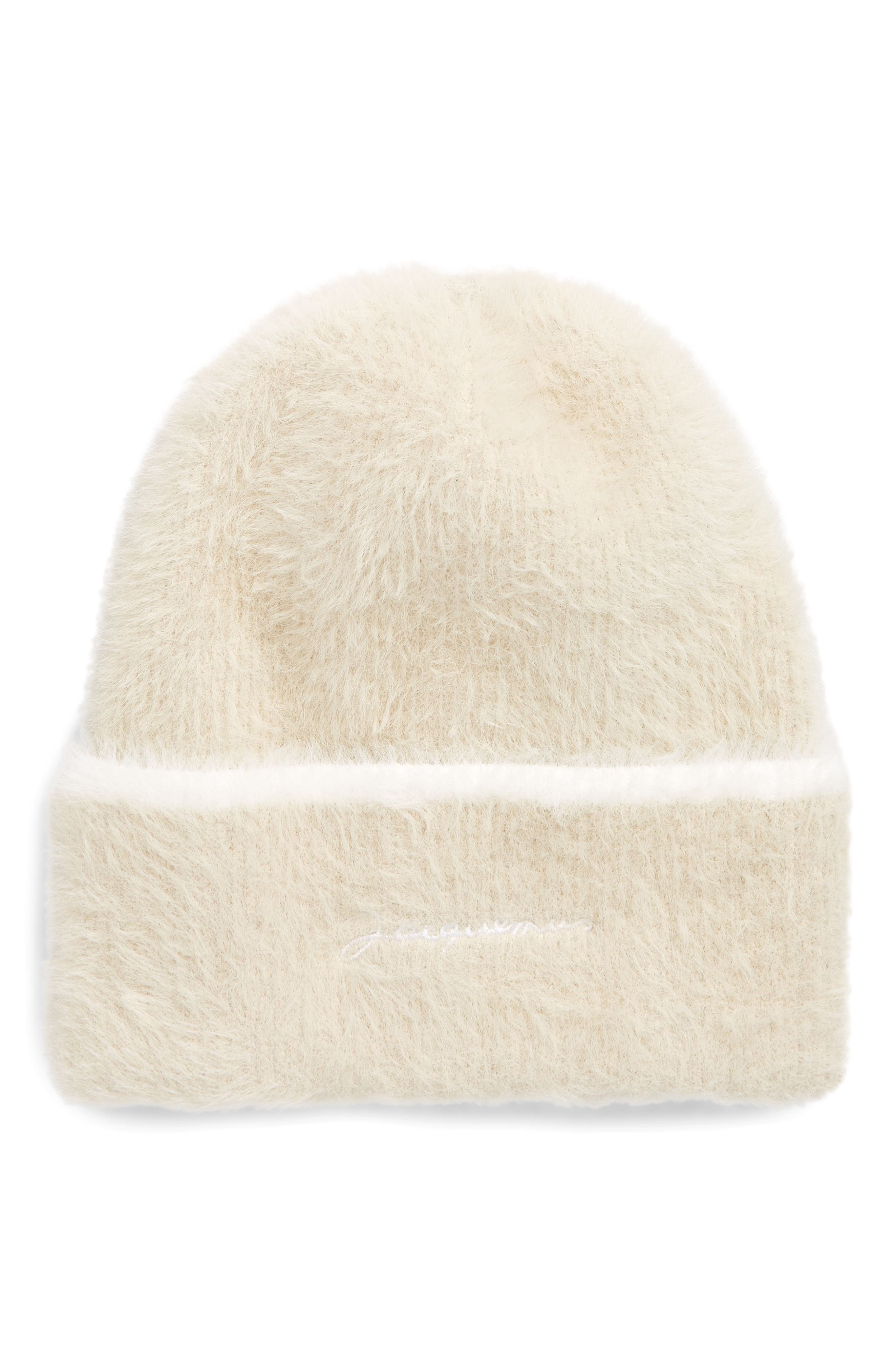 white fuzzy beanie