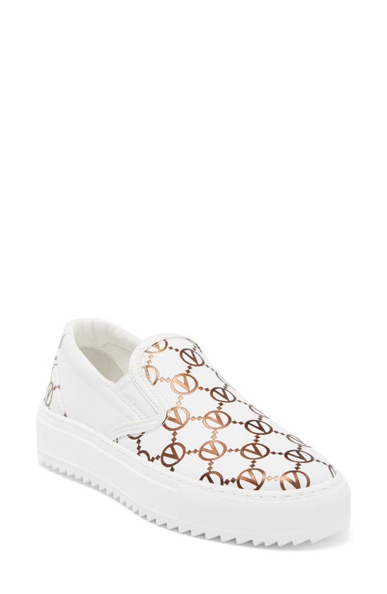 Valentino By Mario Valentino Regina Leather Platform Slip-on Sneaker In White