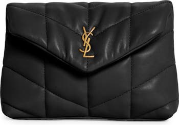 Saint Laurent Ysl-plaque Leather Puffer Clutch Bag