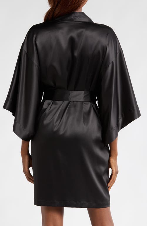 Shop Natori Glamour Short Satin Robe In Black