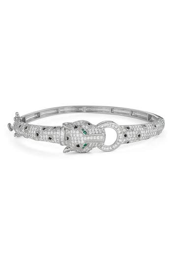Fzn Sterling Silver Cz Pavé Panther Bangle Bracelet In Silver