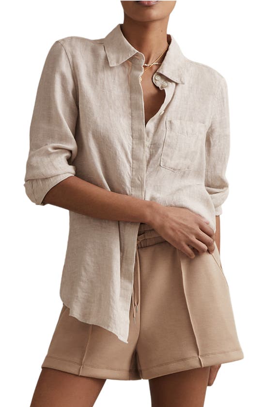 Shop Reiss Belle Linen Button-up Shirt In Oatmeal