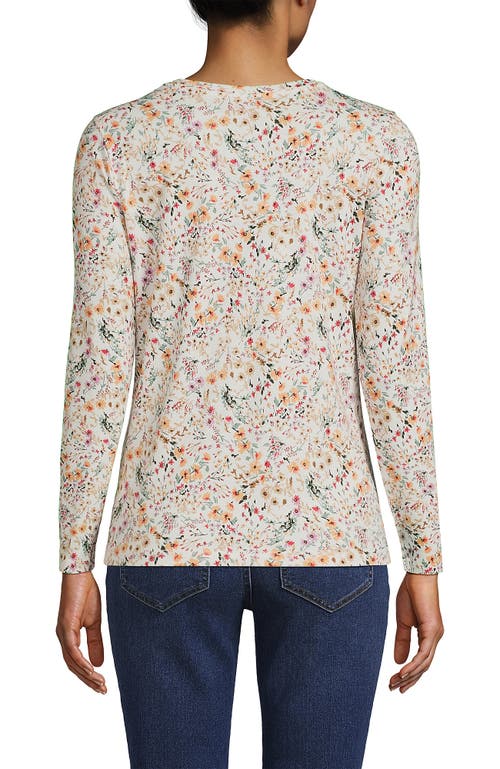 Shop Lands' End Relaxed Supima Cotton Long Sleeve V-neck T-shirt In Ivory Wildflowers