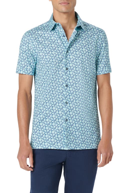 Bugatchi Milo OoohCotton Floral Short Sleeve Button-Up Shirt Turquoise at Nordstrom,