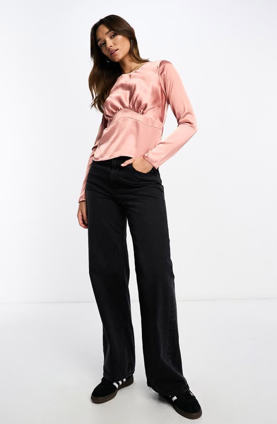 Shop Asos Design Satin Tea Shirt In Light Pink