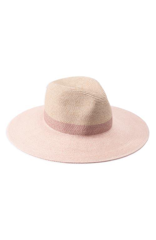 Emmanuelle Wide Brim Packable Fedora in Sand/Rose/Pale Pink