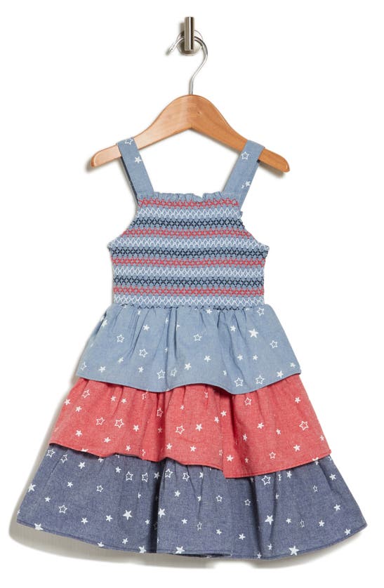 Shop Andy & Evan Kids' Tiered Cotton Dress In Chambray Stars